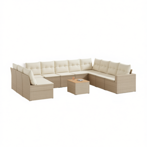 Ensemble de canapés de jardin beige 11 pièces en osier contemporain résistant aux intempéries pour l'extérieur - Product Image 1