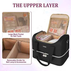 Free Sample Custom Double Layer Travel <b>Makeup</b> Organizer <b>Case</b> Pink Large <b>Makeup</b> Cosmetic Bag with 3 Removable <b>Case</b> - Product Image 1