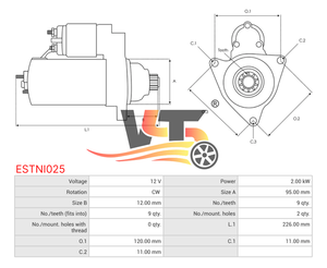 ESTNI025 NISSANスターターモーター23300-10T01 23300-10T02 23300-1W400 23300-1W40AモーターDe Arranque用の新しい自動スターター - Product Image 6