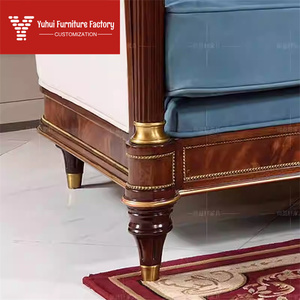 أريكة بريطانية كلاسيكية جديدة من الجلد الأصلي، أريكة فاخرة من القماش والخشب الصلب مع زخارف برونزية، أثاث ألكسندر - Product Image 4