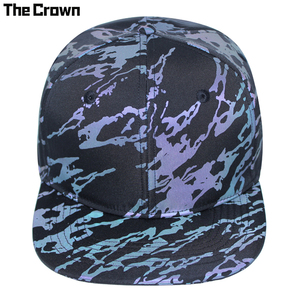 Custom Logo 6 Panel Reflective <b>Flat</b> Brim Cap Wholesale Bulk Iridescent Marble Print Snapback <b>Hat</b> Manufacturer - Product Image 1