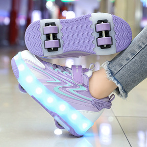 Chaussures de <span class=keywords><strong>patin</strong></span> à roulettes rétractables à quatre roues Chaussures de sport transformables pour adolescents - Product Image 2