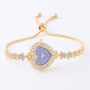 Reloj de Pulsera de Cuarzo para Mujer LP26, Estilo Diario, Esfera con Corazón Brillante y Diamantes de Imitación, Correa de Aleación Ajustable, Tipo Brazalete - Product Image 5