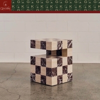 Table d'appoint GOLDKING en marbre travertin naturel Rosso Levanto, motif damier, pour la maison, l'appartement, le salon, la chambre à coucher