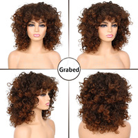 Perruque Courte Bouclée Afro Frisée de 14 Pouces (35 cm), 260g, avec Frange, Grande et Volumineuse, Douce et Synthétique, Résistante à la Chaleur