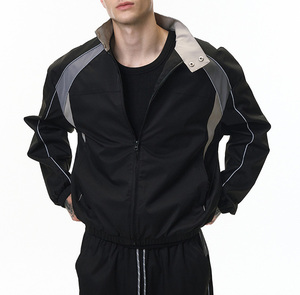 Giacca da <span class=keywords><strong>Uomo</strong></span> 100% Cotone OEM di Alta Qualità con Zip Integrale, Contrasto di Colore, Stile Vintage Oversize, Linee Riflettenti, Orlo Elastico e Taglio Squadrato - Product Image 3