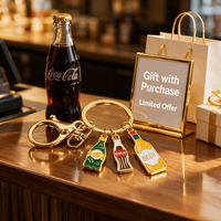 Porte-clés personnalisé pour bouteille de boisson, en alliage de zinc, impression UV, plaqué or, émail, pendentif Cola Bière Citron Soda, fermoir mousqueton, cadeau OEM