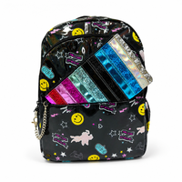 Sac à dos étudiant en cuir miroir haute brillance avec fermeture éclair, motif holographique et pochette à paillettes pour filles
