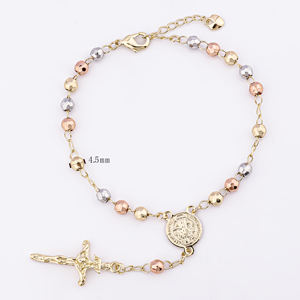 최신 종교 가톨릭 삼색 삼중 톤 묵주 팔찌, 사이즈 조절 가능한 비즈 팔찌 14K 골드필드 금 묵주 팔찌 - Product Image 4