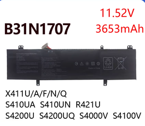 แบตเตอรี่แล็ปท็อป B31N1707-1 B31N1707ของแท้สำหรับ <span class=keywords><strong>Asus</strong></span> <span class=keywords><strong>VivoBook</strong></span> S410 <span class=keywords><strong>S14</strong></span> S410UA S410UQ-NH74 S410UF แบตเตอรี่11.1V 3400mAh - Product Image 2