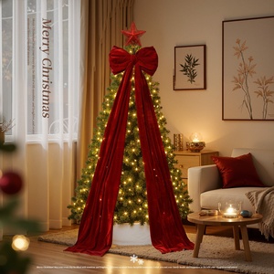 Décorations de Noël artisanales <span class=keywords><strong>Mishi</strong></span> MS Flint Velvet, nœuds rouges floqués extra larges de 1,6/2 m, ornements suspendus pour arbre - Product Image 5