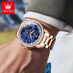 นาฬิกาข้อมือผู้ชาย OLEVS 6695 ระบบดรอปชิปปิ้ง หน้าปัดมัลติฟังก์ชั่นเต็มรูปแบบ สายสตีลสีน้ำเงิน ปฏิทิน วันที่ วันในสัปดาห์ ข้างขึ้นข้างแรม กันน้ำ - Product Image 2