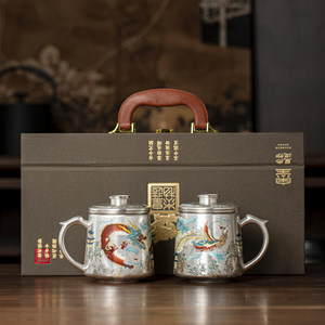 Tasse à thé en argent plaqué or avec motif Dragon Phénix, 200-400 ml, avec couvercle, cadeau, mariage, bureau, mug - Product Image 4
