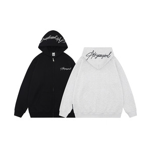 Sweat-shirt unisexe original <span class=keywords><strong>vintage</strong></span> de style américain rétro en coton lourd à capuche avec broderie multi-lignes et fermeture éclair - Product Image 5
