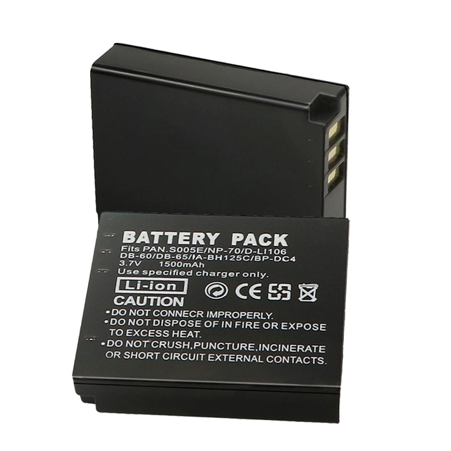 1500mAh Camera Battery Replacement for CGA-S005E/NP-70/D-Li106/DB-60/DB-65/IA-BH125C/BP-DC4