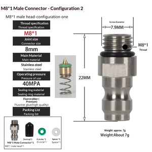 8mm <b>Quick</b>-Connect Male Copper Power <b>Connector</b> One-Way High-Pressure Valve Inlet Nozzle M10*1G1/8NPT Internal External Thread ABS - Product Image 6