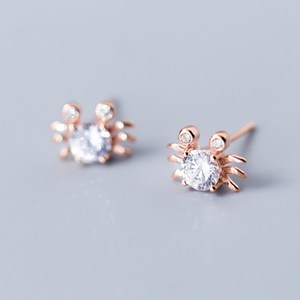 925 Sterling <strong>Silver</strong> Small Cute Animal <strong>Crab</strong> Shape Earings Rose Gold Plated Cubic Zirconia Stud Earrings Fashion <strong>Jewelry</strong> for Women - Product Image 1