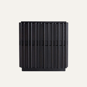 Armoire de rangement de salon contemporaine à 2 étagères en bois de mindi cannelé, fabriquée à la main, écologique et durable - Product Image 1