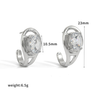C-Shaped <b>Stud</b> <b>Earrings</b> Stainless Steel With <b>Crystal</b> Bezel Setting For Women Party Jewelry Irregular Geometric Design - Product Image 4