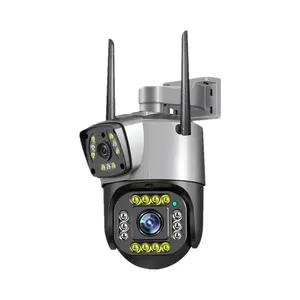 B2B กล้องวงจรปิดอินเวอร์เตอร์แบบสองเลนส์ Wi-Fi กล้อง PTZ มองเห็นได้ในเวลากลางคืนกล้อง CCTV กลางแจ้งแบบสองหน้าจอ4MP V380