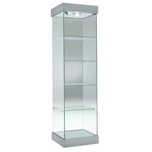 Vitrina de Vidrio Templado 53x46x188cm Gris Claro con Puerta Abatible con Cerradura, 4 Estantes, Luz Halógena Superior y Base Oculta - Product Image 1