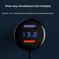 Nouveau chargeur allume-cigare OLIVER Fit pour voiture, double USB, câble un-vers-trois, charge rapide QC30, charge flash 65W, multifonctionnel