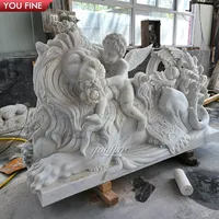 Decoração de jardim moderna pedra arte animal leão mármore menino escultura
