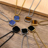 Colliers pendentifs turquoise tendance, bijoux plaqués or 18 carats, acier inoxydable, coquille turquoise, colle, goutte carrée, collier pour homme