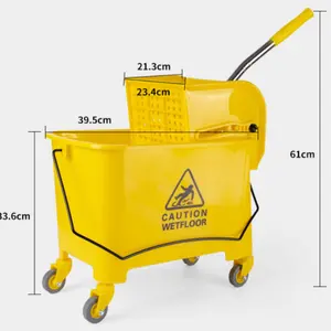 Factory Price Commercial Yellow Plastic Floor cleaning Squeeze Mop Bucket Wringer Mop Bucket With Drainpipe