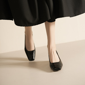 5688F Square Toe Pumps Medium <b>Block</b> Heel Suede Women's Shoes Korean Style Comfort Fit Solid Color Dress Shoes - Product Image 2