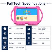 Tablette éducative pour enfants 7 pouces en gros OEM, Android 12, Quad Core, 2+2 Go, 32 Go, IPS, WiFi, BT, contrôle parental