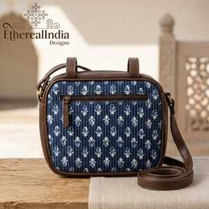 Handmade Indigo Buti Print Sling Bag Cotton Crossbody Bag Ethnic Boho <b>Small</b> Vegan Leather <b>Purse</b> - Product Image 1