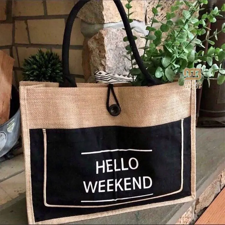 Customized Logo Shopping Tote Jute Bag Mini Reusable Beach Burlap Gift Bag Eco Friendly Natural Cotton Canvas Tote Bag For Women