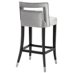 Taburete Alto Chase Velvet con Patas de Madera y Tapas de Acero Plateado, Espuma, Tachuelas Plateadas, Tapicería, Acero Resistente para el Hogar - Product Image 4