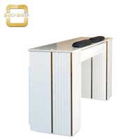 Table de travail double pour manucure avec armoire fermée et bande décorative en bois pour salon de beauté haut de gamme