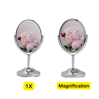 Mini miroir cosmétique ovale double face en acier inoxydable, sur pied, personnalisé, grossissant 2X/3X, rotation à 360°, certifié CE