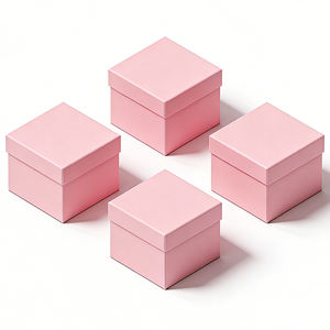 Boîtes cadeaux personnalisées pour bijoux, avec couvercle et base carrés roses, gaufrées, avec logo - Product Image 1