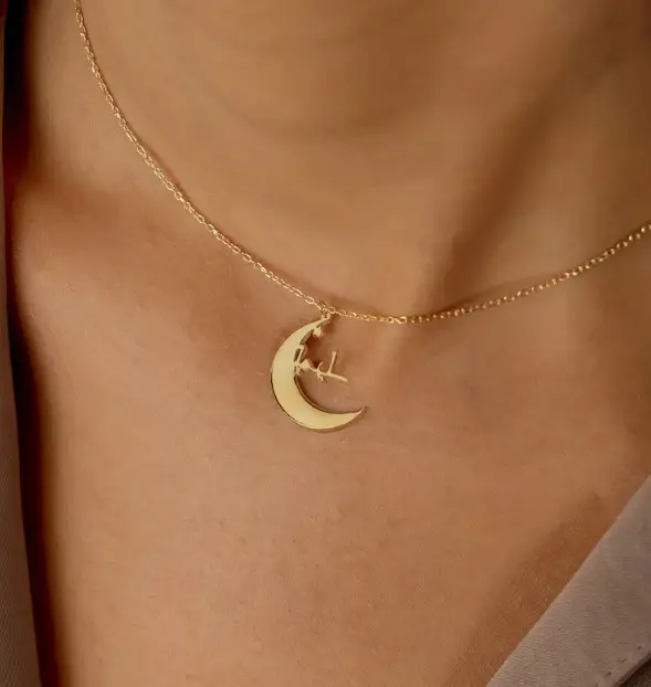 Kalung bulan sabit dan nama Arab kalung kustom nama Arab perhiasan Islam hadiah Lebaran untuk wanita