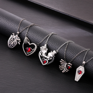Collar con Colgante de Corazón en Forma de Costilla Negra, Plata de Ley, Estilo Gótico, Calavera, <span class=keywords><strong>Esqueleto</strong></span>, Cadena de Halloween para Mujeres y Niñas - Product Image 2