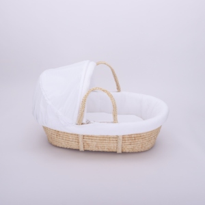 Corn Husk <strong>Moses</strong> <strong>Basket</strong> with <strong>White</strong> Waffle Weave Liner and Sun Canopy, Handwoven Natural Newborn Bassinet Sleeping for Nursery - Product Image 6