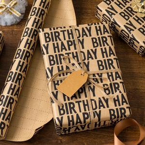 Happy Birthday Kraft Gift <b>Wrap</b> <b>Paper</b> <b>Roll</b> Recyclable Offset Printed Uncoated for Gift & Craft Use - Product Image 2