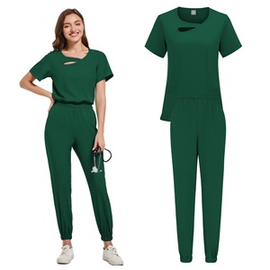 Women's <b>Scrub</b> Set Moisture Wicking Knitted Split Uniforms For Medical Dental Salon Staff With Cutout Neckline S XXL - Product Image 3