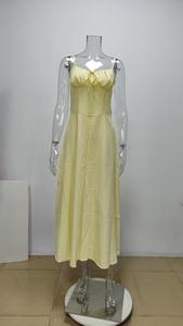 Vestido maxi de tirantes finos con fruncido en el busto y lazo frontal para mujer, vestidos de noche, moda femenina - Product Image 5