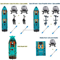 Kayak motorisé modulaire 2025 de 9 pieds de large en HDPE, facile à ranger, pour la pêche, propulsion par pédales, application de surf pour 3 personnes, 2 places