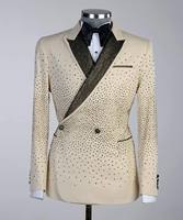 Costume de mariage noir personnalisé avec strass brillants pour homme, smoking de luxe pour marié, bal de promo, témoin, fête de mariage