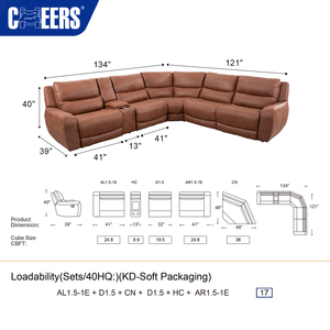 MANWAH CHEERS Modern 5-Seater Electric Reclining Sectional <b>Sofa</b> with Storage Cup Holder Synthetic <b>Leather</b> Living Room Furniture - Product Image 6