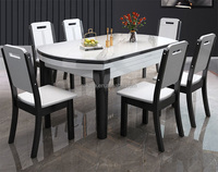 Ensemble de table à manger extensible 1+6 chaises, table à manger pliante, plateau en rockboard, pieds en bois massif, table à dîner rétractable