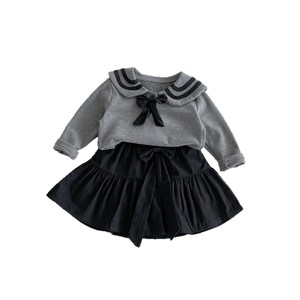 Bébé fille décontracté Style académie costume automne nouvelle petite <span class=keywords><strong>robe</strong></span> noire Jk dentelle jupe plissée nœud <span class=keywords><strong>sweat</strong></span> deux pièces ensemble peigné - Product Image 1