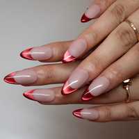 Ongles à presser en acrylique, forme amande, rouge bordeaux nude, avec logo personnalisable (effet mat/brillant/estampage doré), longueur moyenne, 10 pièces