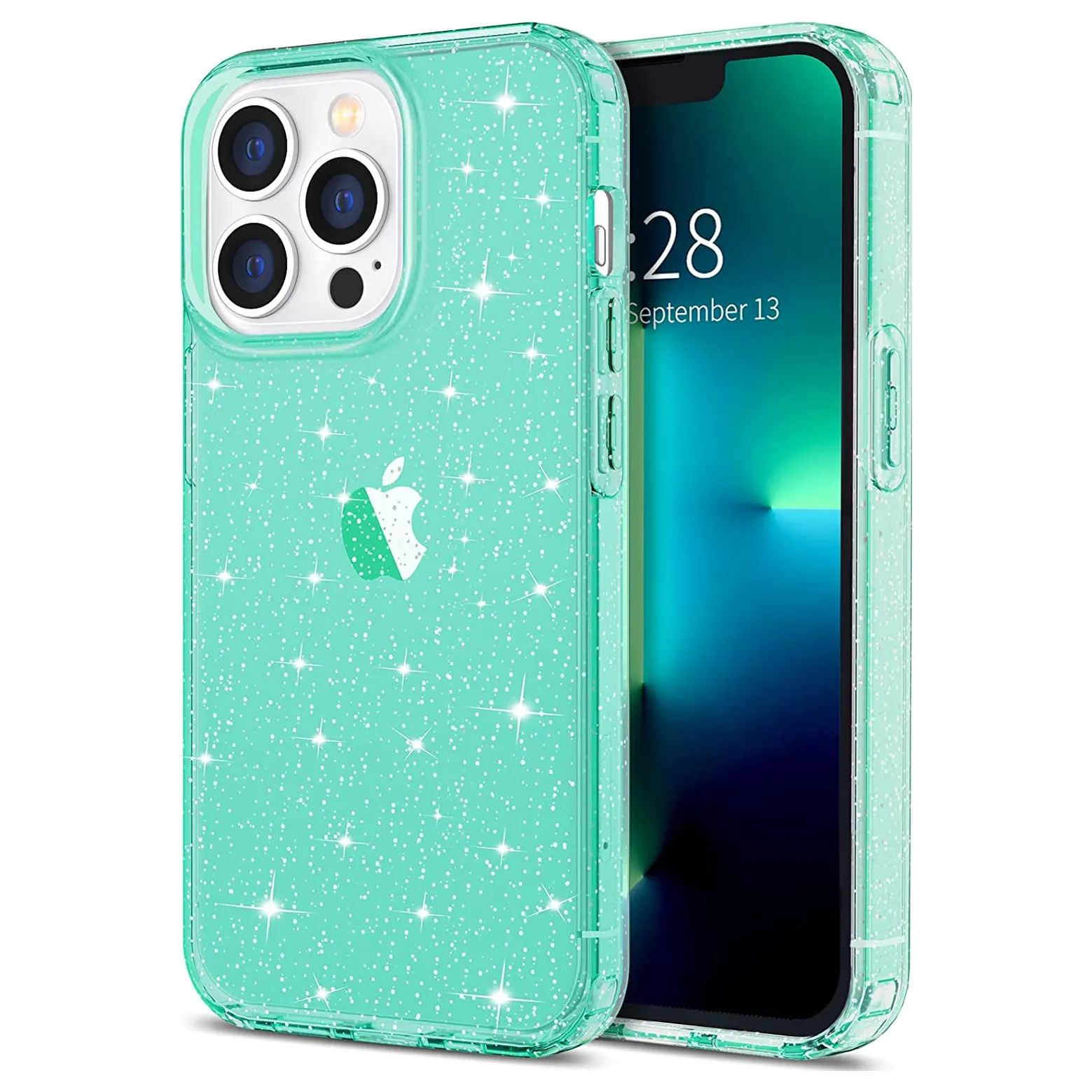 Green Glitter Shockproof Shiny Bling flowers design mobile phone case for iPhone 15 14 13 Pro Max